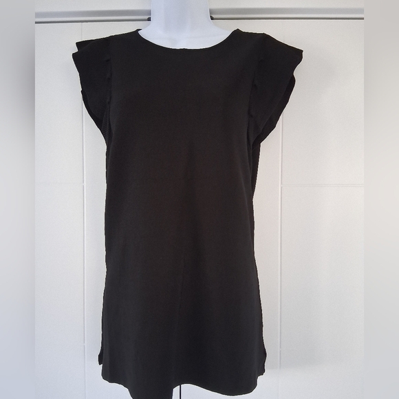 Massimo Dutti/ Black Ruffle Sleeve Top/ Stretchy/ Size US S - Picture 8 of 15